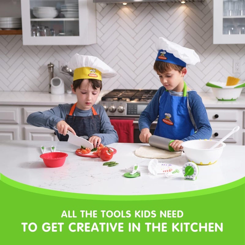 Curious Chef Kids Cooking Utensil Caddy - Durable Dishwasher-Safe & Kid-Safe Utensils - Real Baking Supplies & Kitchen Tools for Budding Chefs - Complete Cooking Tool Set - White/Green, 30 Piece Set - Image 5